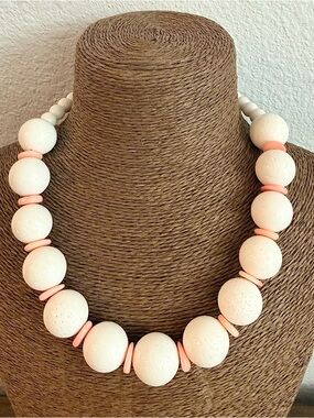 Large White Coral and Light Pink (Spacers) Bead Necklace